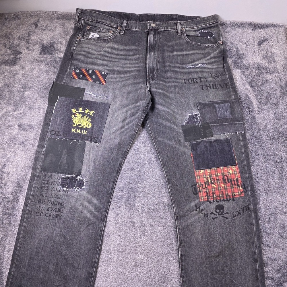 Polo Ralph Lauren Patchwork Graffiti Varick Jeans Mens 44x30 Distress Streetwear